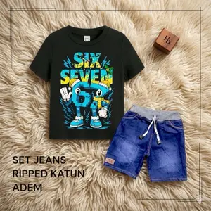 Baju setelan anak laki laki/cowok usia 1-8 tahun katun combed 24s adem Fashion Celana Jeans