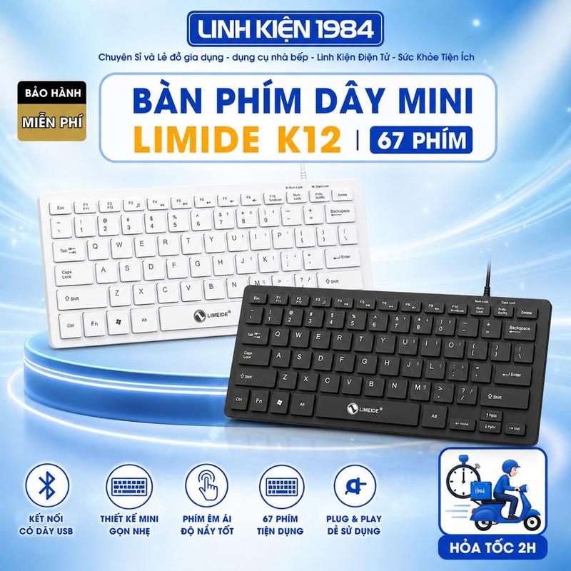 Bàn Phím Dây Mini LIMIDE K12 67 Phím USB – Phím Êm, Khắc Laser Chống Mờ, Thiết Kế Nhỏ Gọn