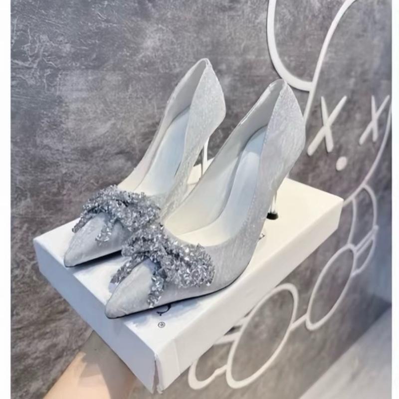 Giày cao gót búp bê nữ bít gót đính nơ đá 5cm, 8cm nhũ. CÓ SIZE 40 [CHÂN BÉ LÙI 1 SIZE] (31)