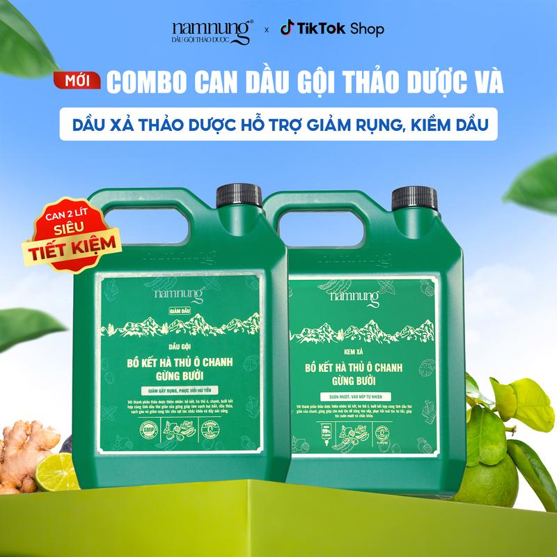 [FLASH SALE] (Sắp cháy hàng) (Combo tiết kiệm) Dầu gội thảo dược bồ kết NamNung và dầu xả thảo dược hỗ trợ giảm rụng, giảm dầu, suôn mượt Can bigsize tiết kiệm 2L Chăm sóc tóc Dưỡng tóc nữ - Giảm 39%
