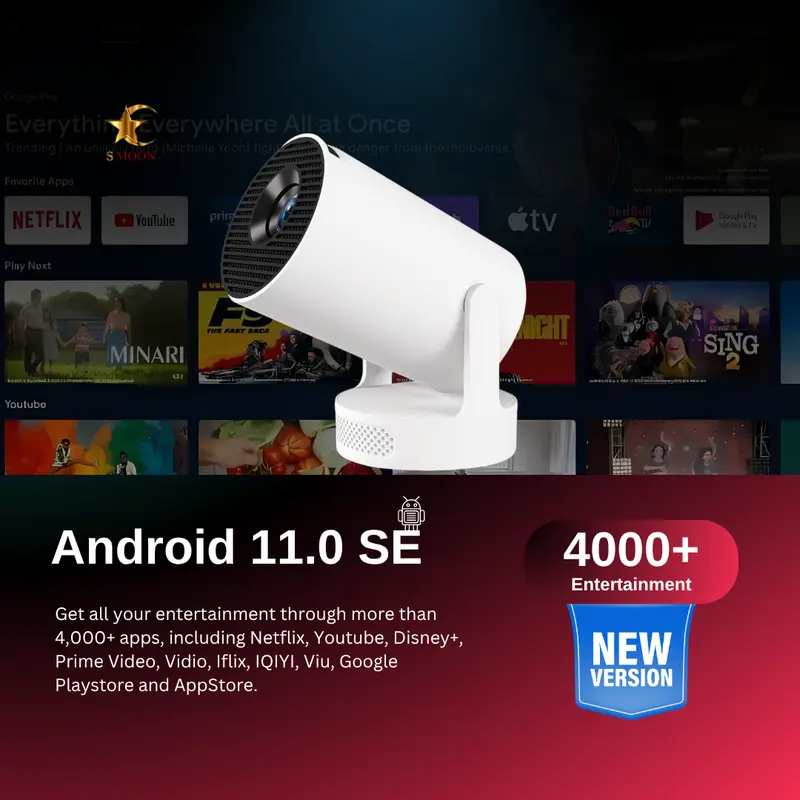 SMOON300 ULTRA SMART PROYEKTOR LCD TV - INCLUDE HDMI - INCLUDE SPEAKER -  GOOGLE STORE - ANDROID - NETFLIX - YOUTUBE - WIFI - 220 ANSI - INTERNET - 720P 1