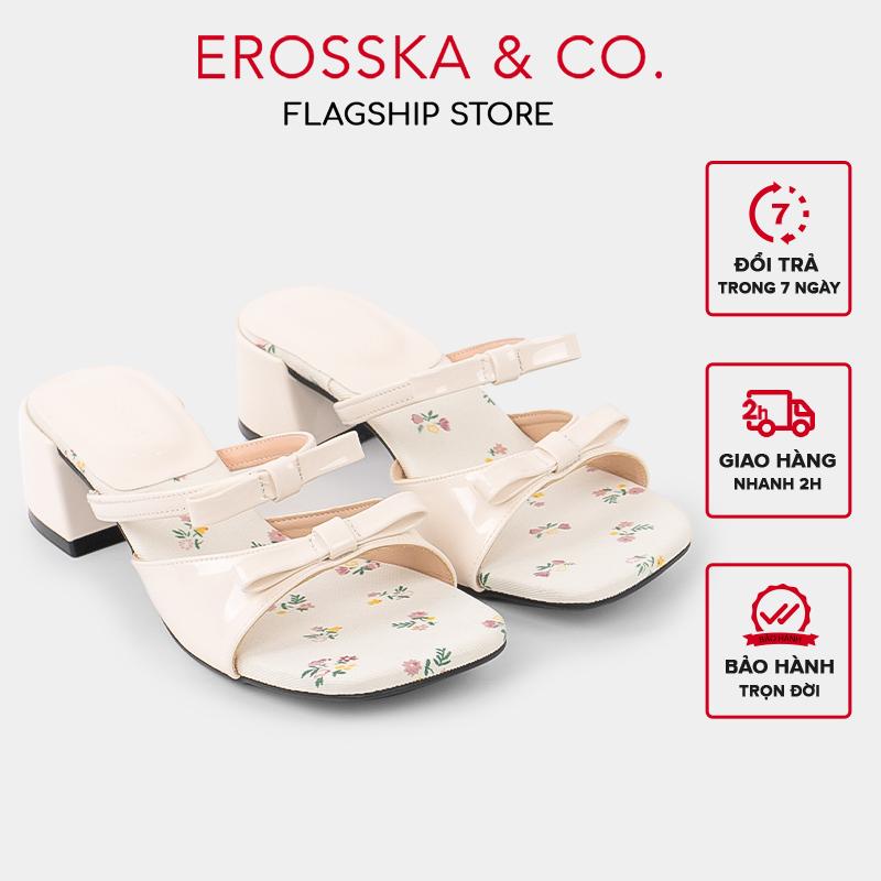 [Erosska] - Dép sandal cao gót nữ quai ngang hoa nhí phối nơ cao 5cm - EM147