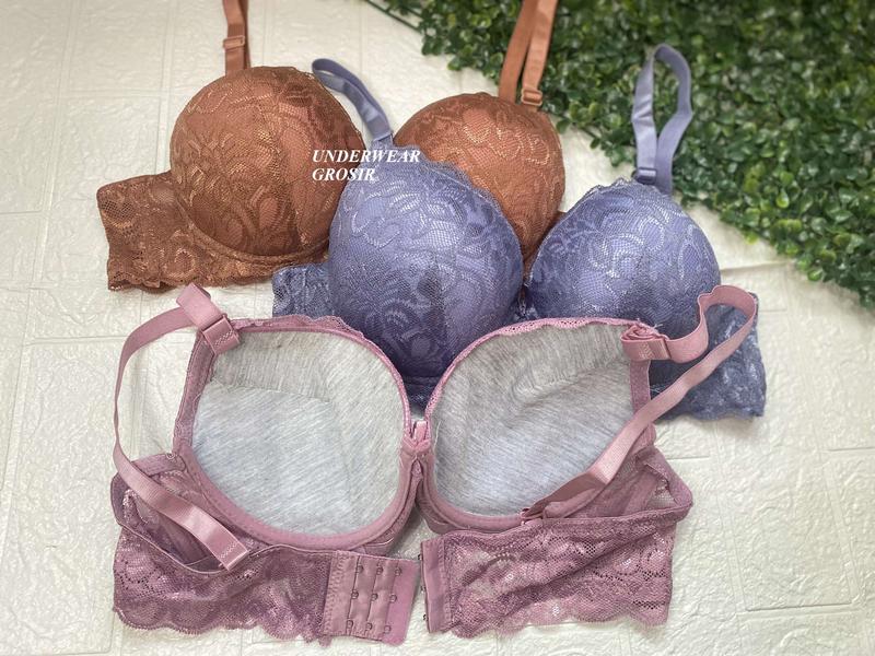 Promo 3 PCS ! BH Bra Kawat Push Up Busa Tebal Renda Cantik Cup B Kait 3 | Size 38 40 42 44 46 48 5
