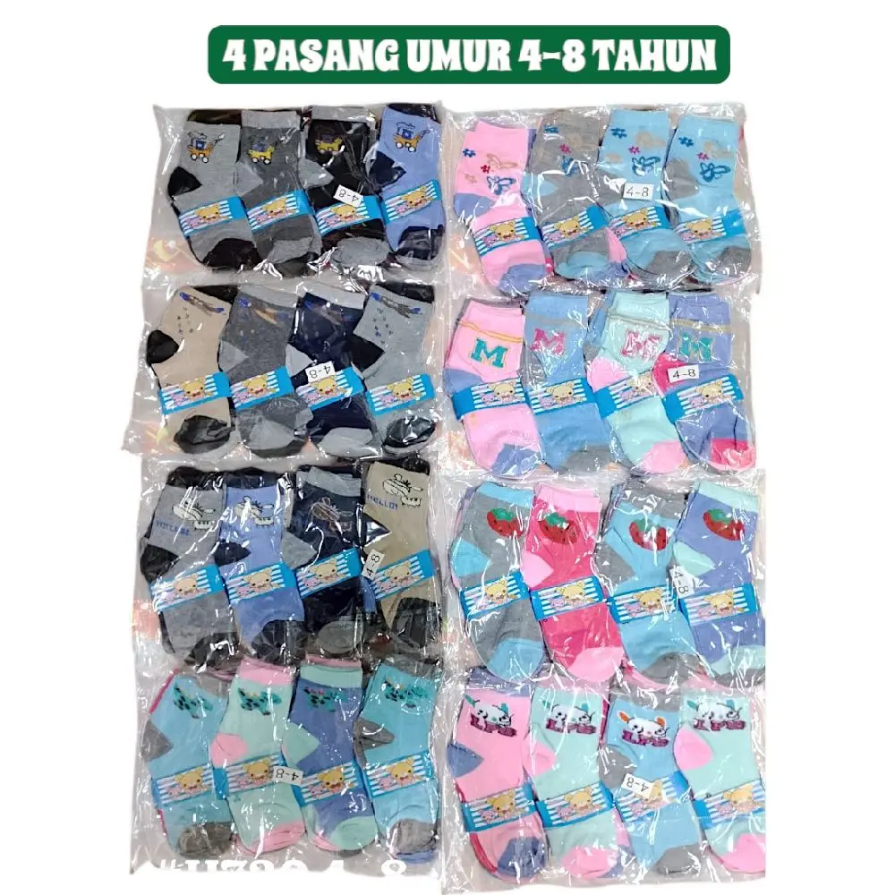 Kaos Kaki Anak Umur 4-8 Tahun Isi 4 Pasang Cewek Cowok Fashion