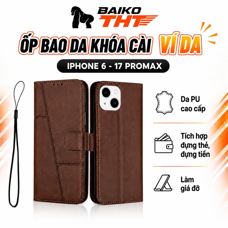 Ốp lưng Bao da nắp gập khóa cài 2 mặt cho IPHONE 6PLUS ....17 Promax cao cấp ốp 2 mặt có khe đựng thẻ, gập làm giá đỡ điện thoại