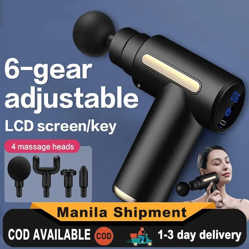 Mars Club Professional Electric Fascial Gun with 4 Heads for Muscle Relaxation - LCD Touch Screen, 6 Gears, 3200 RPM, 1800mAh Battery - Daily