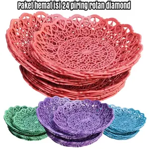 PAKET HEMAT ISI 24 PIRING ROTAN MOTIF Diamond tebal kwalitas Bagus kitchenware
