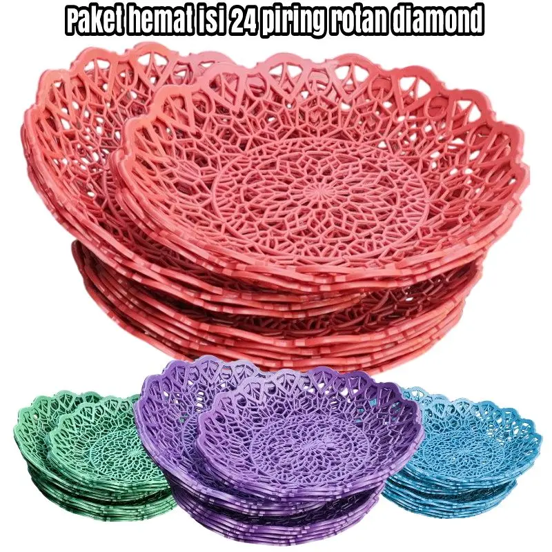 PAKET HEMAT ISI 24 PIRING ROTAN MOTIF Diamond tebal kwalitas Bagus kitchenware 0