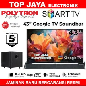 GOOGLE TV POLYTRON 43 INCH SMART ANDROID TV SOUNDBAR/ POLYTRON GOOGLE TV 43 INCH SOUNDBAR BARU BERGARANSI RESMI