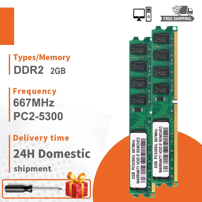 1PCS DDR2 RAM 2GB 667Mhz DIMM 1.8V 2Rx8 PC2-5300 Desktop Memory module