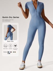 Mono de deporte básico con cremallera y cuello subido para mujer, ropa de verano 2024, mono ajustado informal y deportivo de cintura alta para yoga, gimnasio y entrenamiento, ropa de verano deportiva para mujer