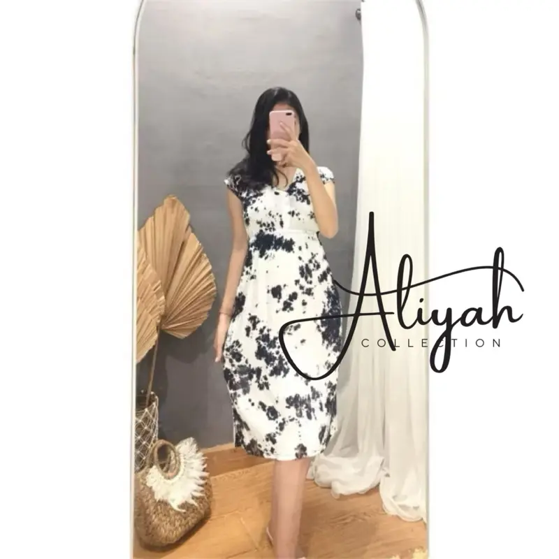 Daster Manohara Abstrak Bali Realpict - Gaun Wanita Casual Midi Hitam - Baju, Dress, Pesta, Dewasa, Panjang Tebal Tidur Pendek 8