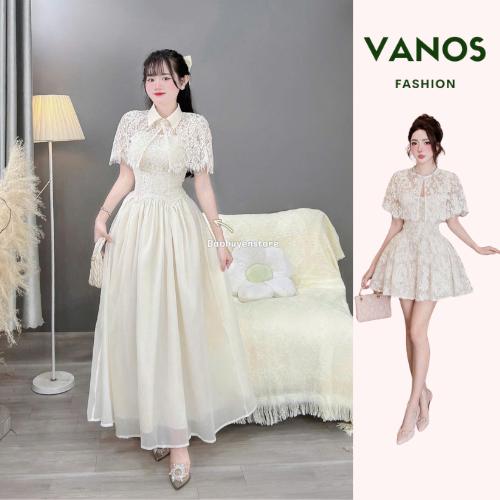 Đầm tiểu thư dự tiệc thanh lịch kiểu Đầm ren 2 dây phối tùng tơ xòe bồng kèm choàng vai mặc rời TS140