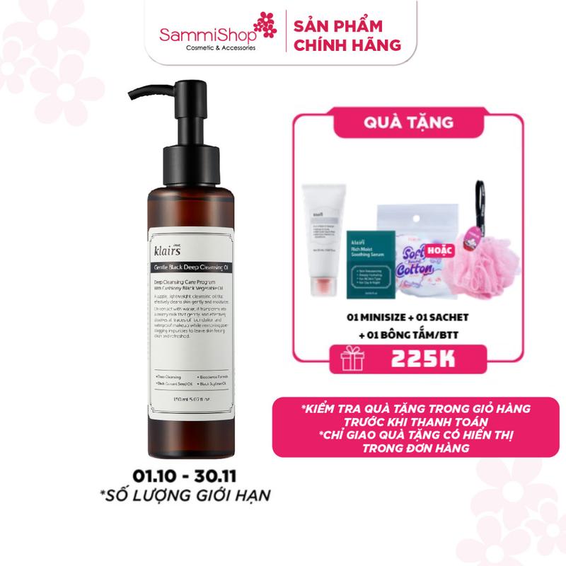 Dear, Klairs Dầu tẩy trang Gentle Black Deep Cleansing Oil 150mL