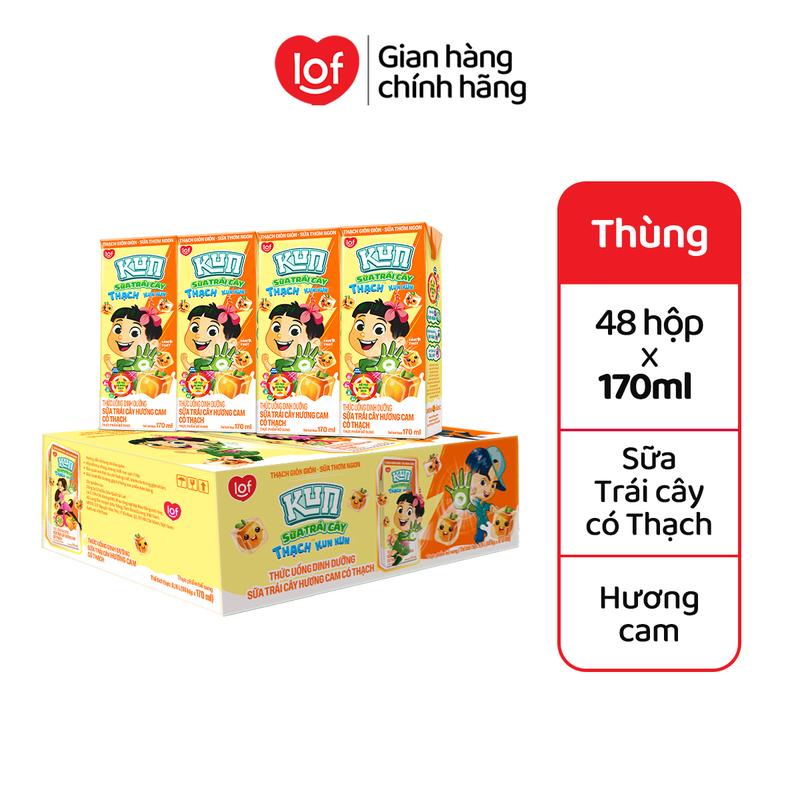 Sữa Kun có Thạch chọn hương vị: Socola lúa mạch, Kem Dâu, Cam (thùng 48 hộp x 170ml)-LS2