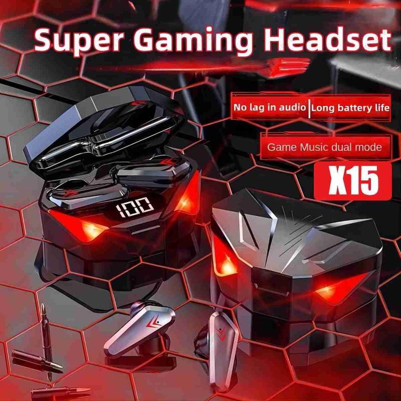 Tai nghe Bluetooth không dây X15 TWS với màn hình LED tai nghe chơi game đèn ngựa Chạy đầy màu sắc Micrô tai nghe không dây khử tiếng ồn tai nghe Bluetooth