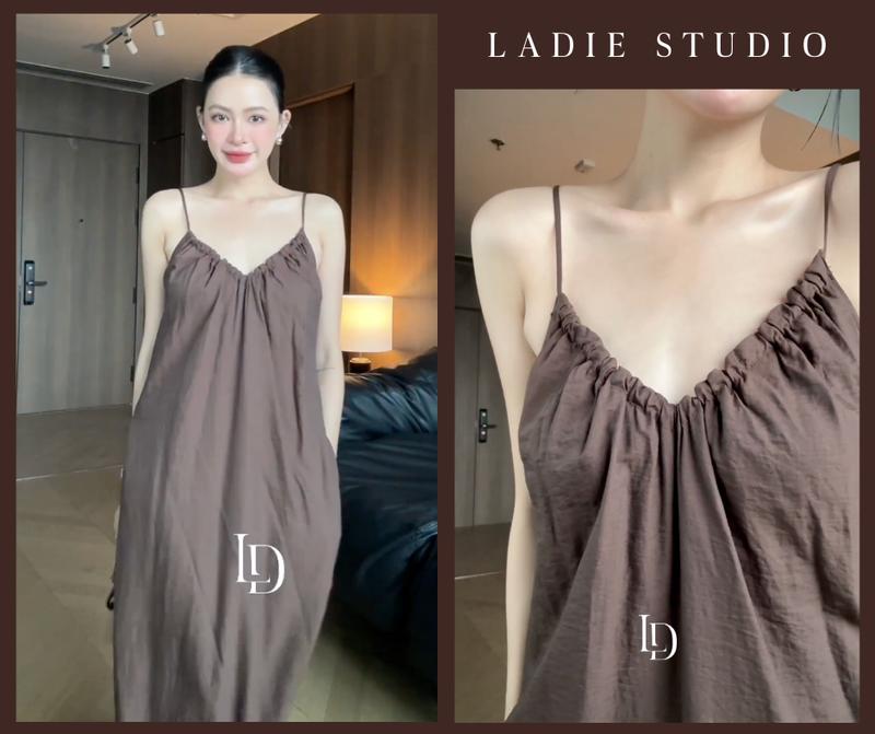 Đầm Dây Dáng Dài Suông Satin Rút Nhún, DAM23, Ladie Studio