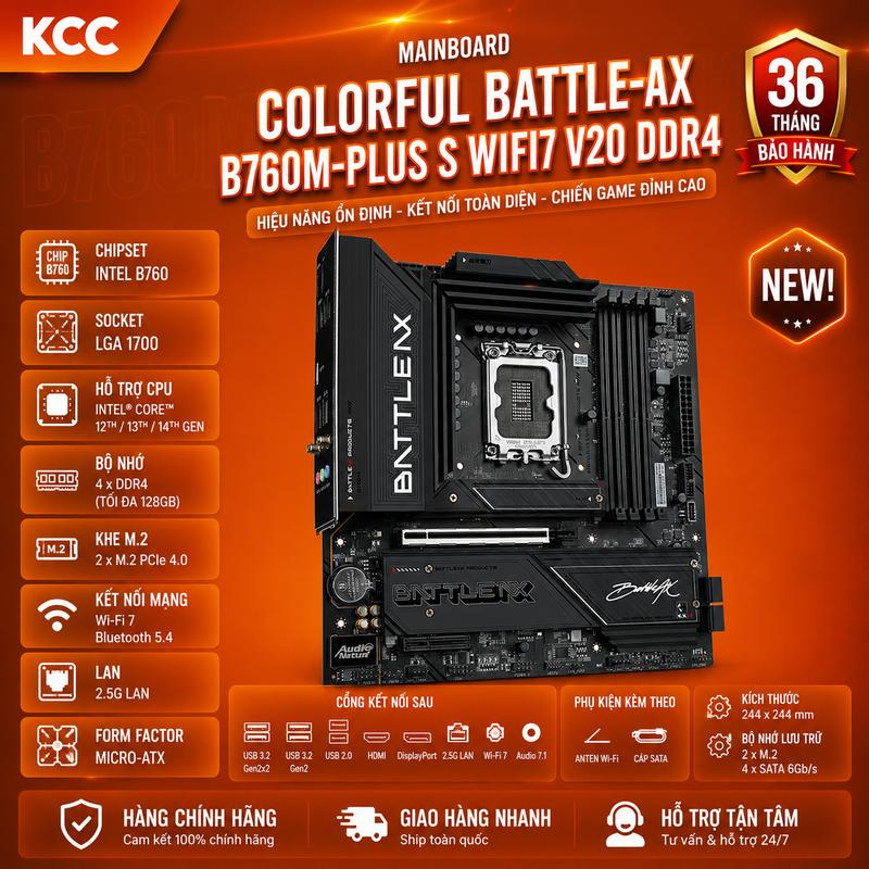 MAINBOARD COLORFUL BATTLE-AX B760M-PLUS S WIFI7 V20 DDR4 – Mạnh, đủ đồ, build gaming cực ngon