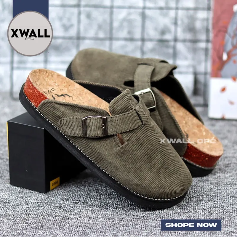 XWALL - Sepatu Sandal Pria Sandal Clog Mule Pria Casual Corduroy Pria Sendal Slippers Selop Pria Slop Santai Trendy Shoes 0