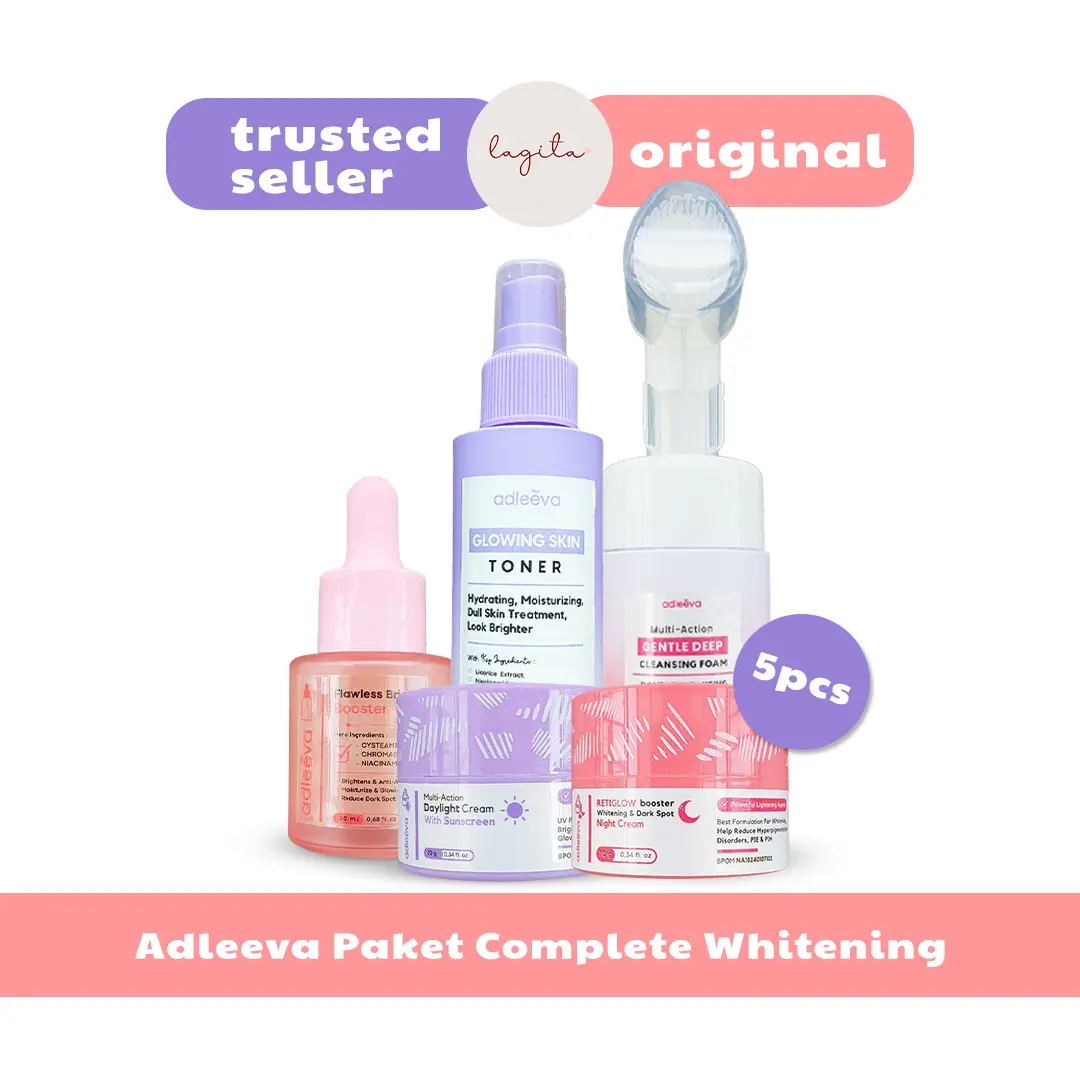 Adleeva Skincare Official Paket Whitening Complete Mencerahkan dan Menyamarkan Noda Hitam Isi 5 Pcs