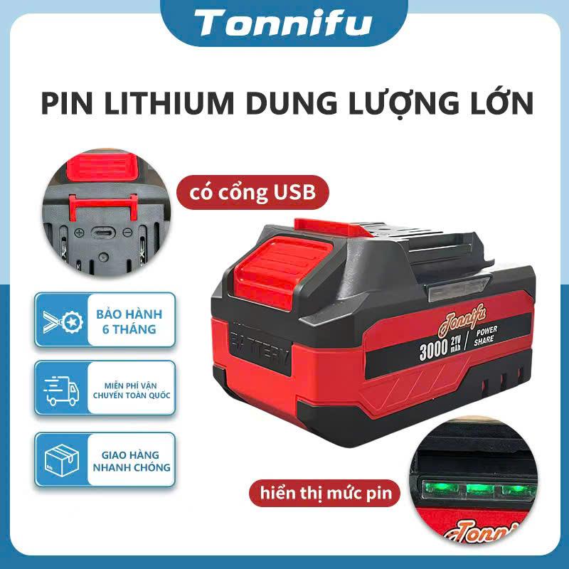 Pin Tonnifu 10 CELL Có cổng USB, Mạch 4 Mosfet, Có Cổng Sạc Điện Thoại, Pin Máy Khoan Máy Mài Chân Phổ Thông 4cm