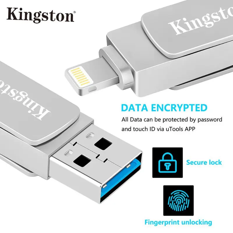 Kingston OTG Flashdisk 512GB/1TB/2TB iOS, iPad, PC, USB 3.0, 3 IN 1, Venda Quente, Prata OTG Pen Drive FOR IPHONE Komputer Storage Penyimpanan 1