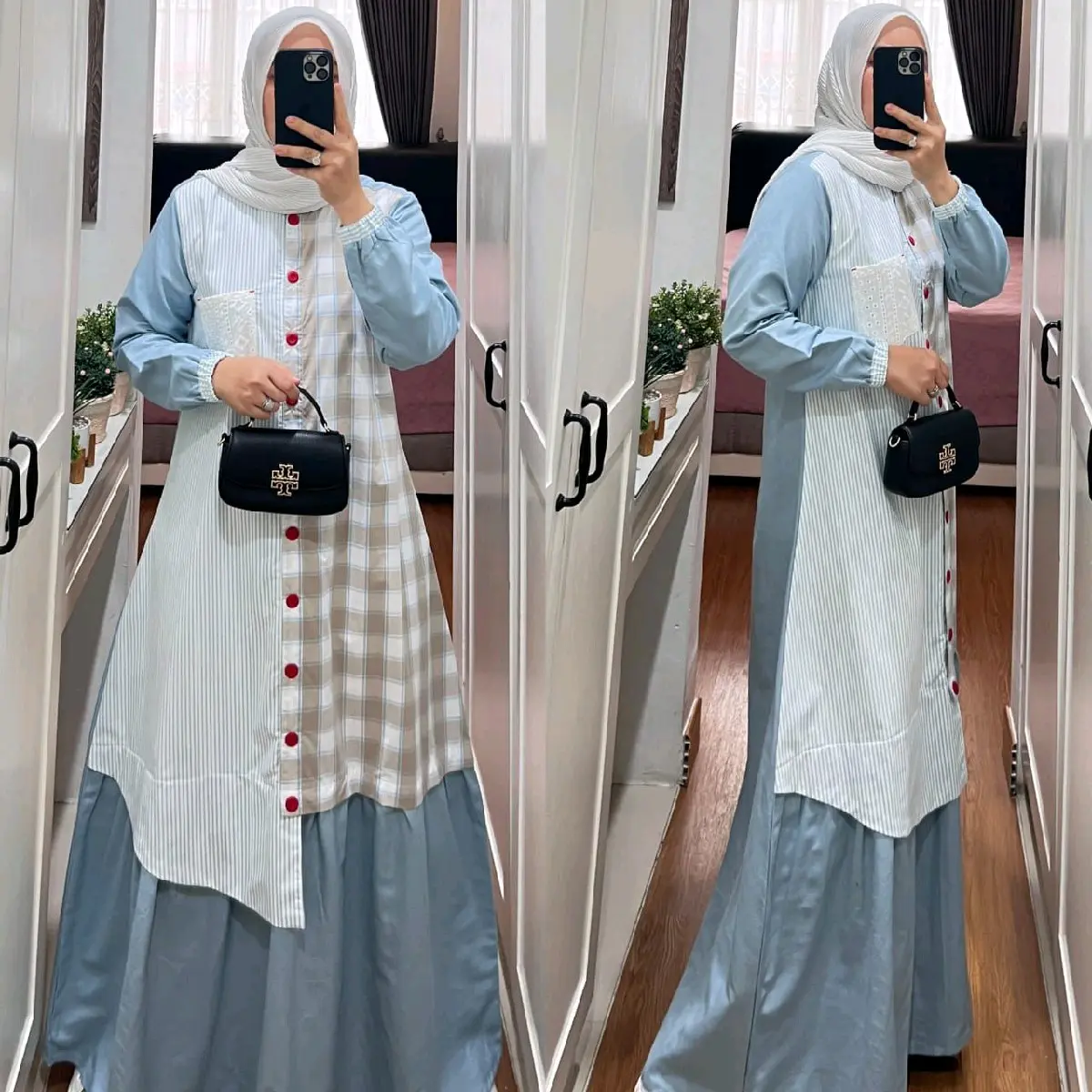 Dress Semut Ori Syaina Bahan Katun Linen Gamis Wanita Muslimah Panjang Dewasa Nyaman Midi