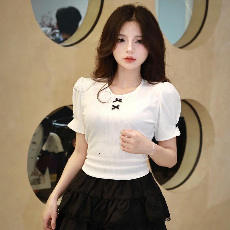 Áo Thun CROP TOP Nơ Bản To Sau Lưng siêu tiểu thư