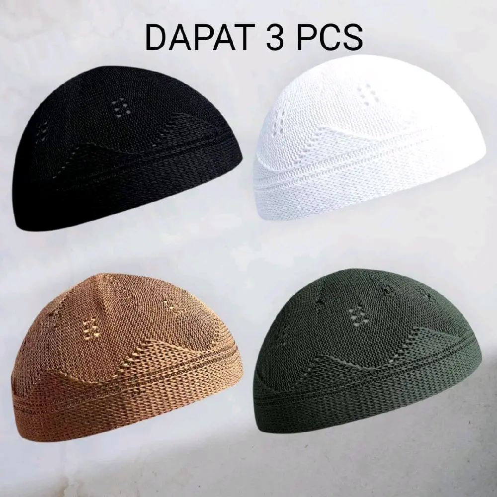 DAPAT 3 PCS Peci Rajut Turki Dewasa Tebal Elastics Kopiah Haji Dan Umroh Bahan Katun Berkualitas