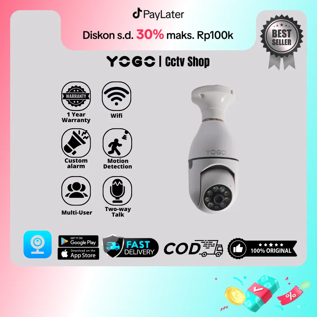 Yogo Hunging Ip Cam Wireless 8MP Kamera Cctv Bola Lampu/Bohlamp