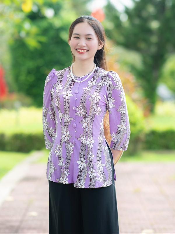 Áo Bà Ba Tay Lỡ Cách Tân Hoa Văn Cổ Tròn Xẻ Tà Duyên Dáng Vải Thun Co Giãn Đi Chùa Chụp Hình Du Xuân