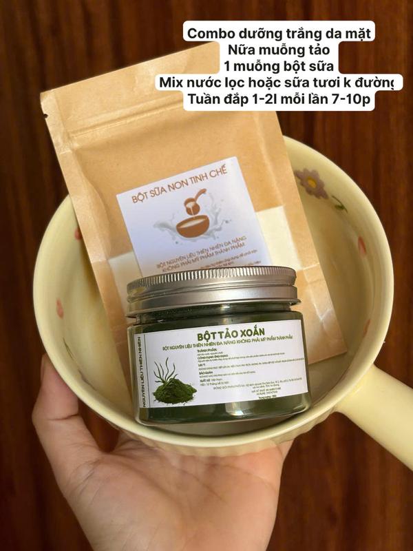COMBO BỘT TẢO XOẮN + BỘT CAM THẢO - HỔ TRỢ SÁNG DA, HỔ TRỢ MỜ THÂM