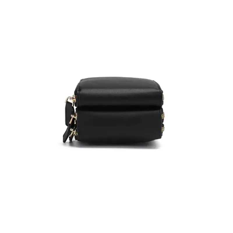 Forever Young - Tas Selempang Wanita Multifungsi Dengan 3 Resleting Untuk Hp, Makeup, Dan Dompet Bahan Kulit PU Hitam Pink 4