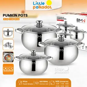 Littlepolkadot Stainless Panci Soup Labu  Tutup Kaca Pumpkin Panci Rebus Ukuran 16cm 18cm 20cm panci sayur tutup kaca panci pumpkin panci labu tutup kaca panci stainless steel panci sup tutup kaca