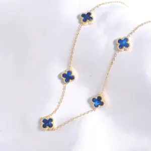 Kalung Gelang Titanium Bunga 5 Biru Shapire 2 Sisi