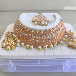 COD Promo kalung india pengantin full set choker india kalung full set banyak motif Female 1 Elegan Anting Perhiasan Couple Wanita