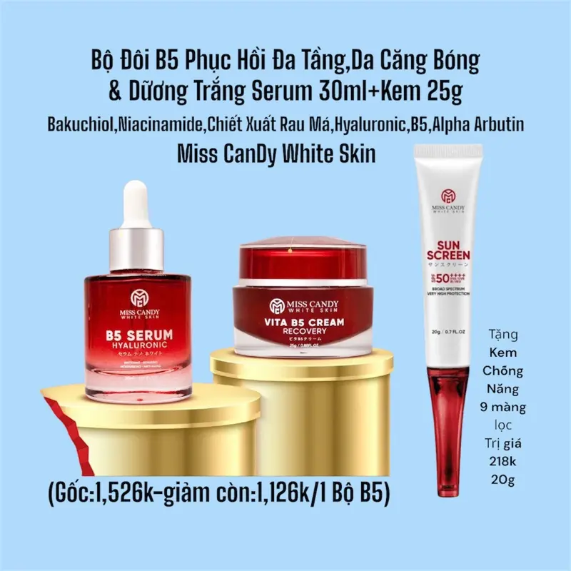 (Mua 1 Bộ B5, Tặng 1 Kem Chống Nắng 20g) Bộ B5 2 Món, Serum B5 30ml, Kem ViTa B5 25g, (Hàng Chính Hãng)