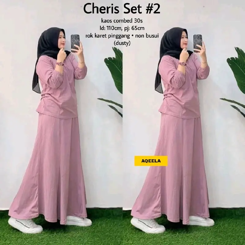 Cheris Setelan Rok Kaos Combed Original Lingkar Dada 110 Panjang 65 untuk Wanita Nyaman Basic  Dewasa one set hijab style dan atasan one  set  elegan  lebaran 7