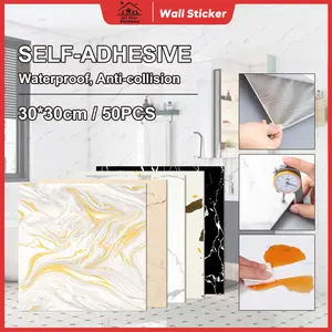 Wall Sticker 50pcs Wallpaper Dinding VINYL Marble 30x30cm Tahan Air Anti Jamur Mudah Dibersihkan Cocok untuk Latar Belakang Kamar Tidur TV Sofa Ruang Tamu