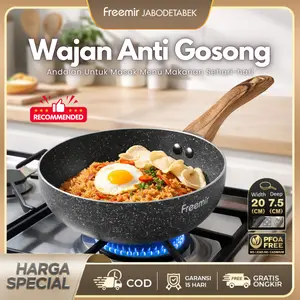 [MALL DAY] freemir Wajan Anti Mengelupas Cekung 20cm Granit Wajan Anti Lengket Asli Wajan Panci Serbaguna Gagang Kayu PFOA Free Peralatan Dapur Single Bottom Hitam Kitchenware