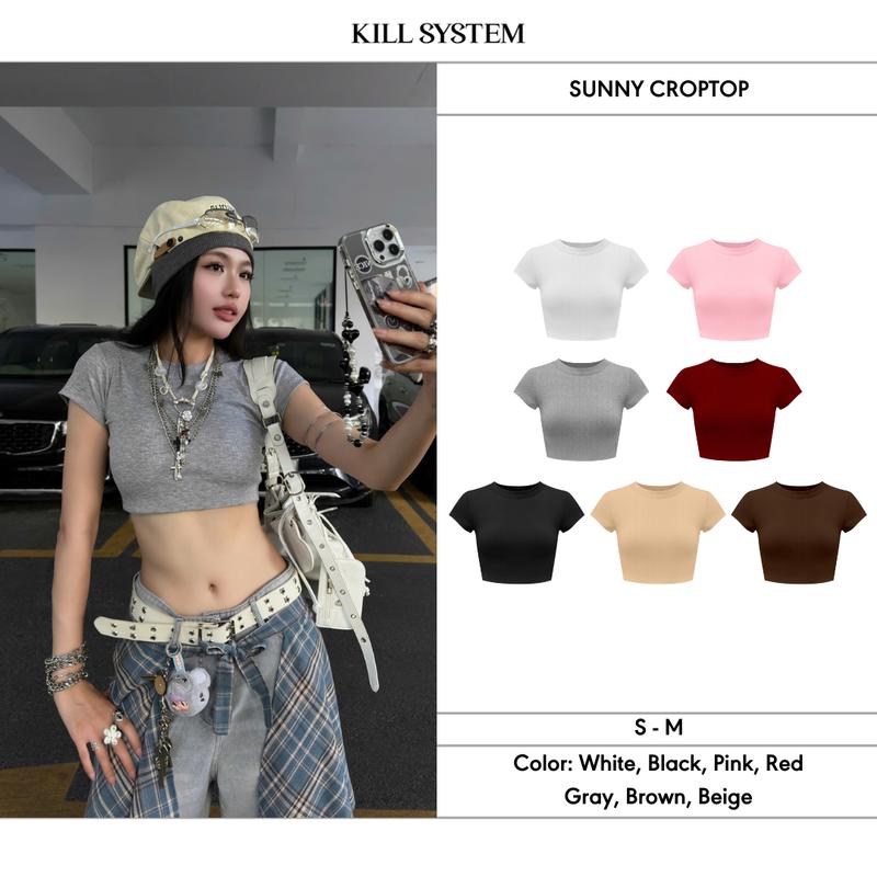  Áo croptop mỏng trơn ôm body chất tăm cotton SUNNII -  KILLSYSTEM 