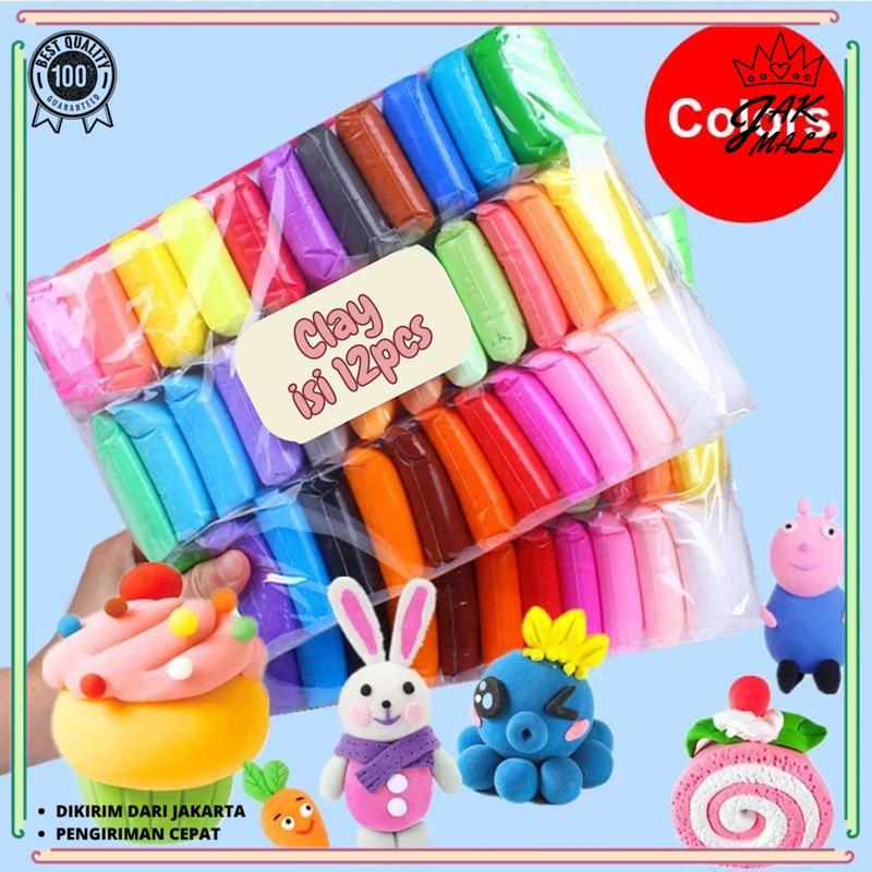 Clay Polymer Mainan Anak Isi 12pcs Edukasi Slime Clay Dough Colour Play JM Permainan 0