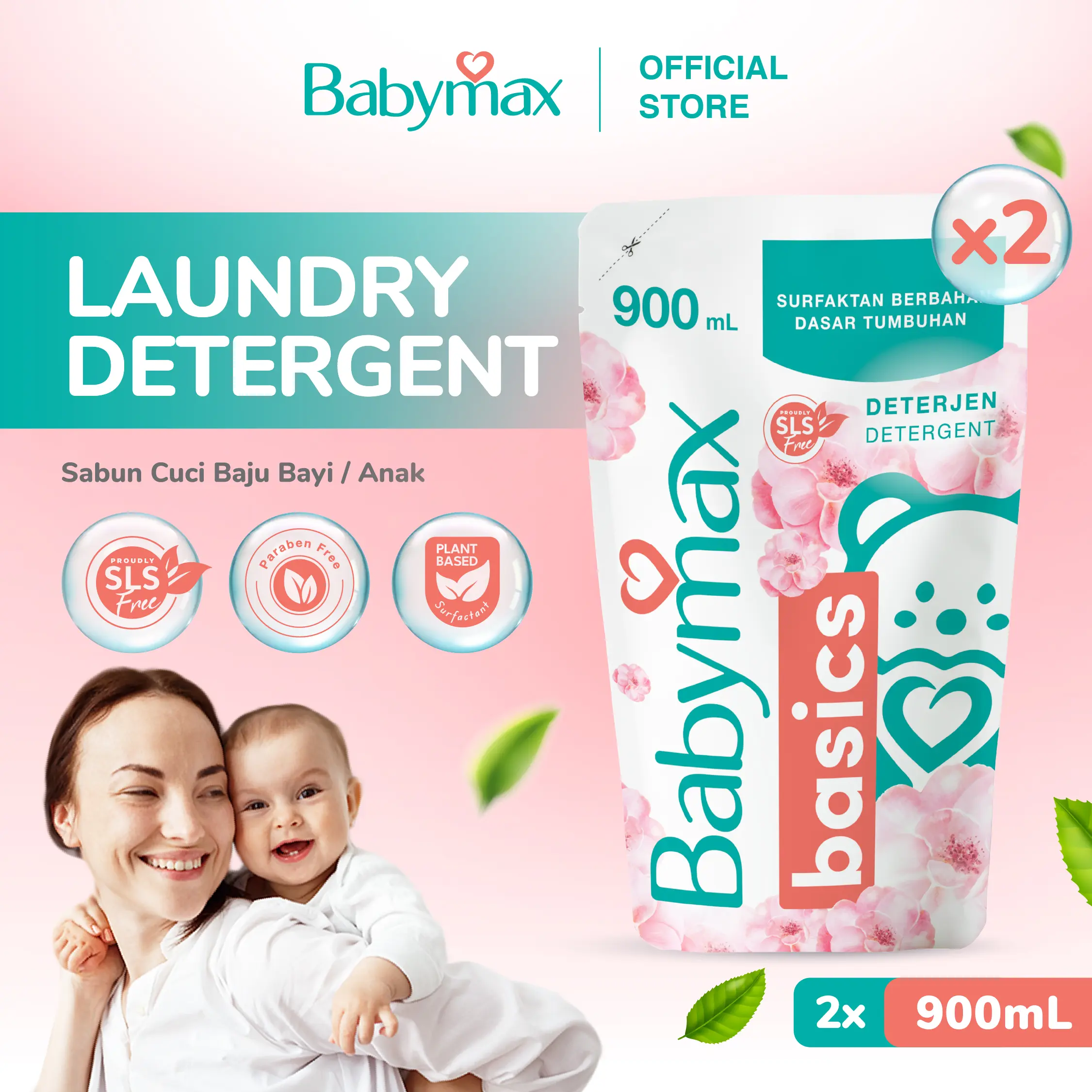 Babymax Basics Detergent 900mL (isi 2 pcs) - Deterjen Bayi - Baby Detergent - SLS Free - Natural