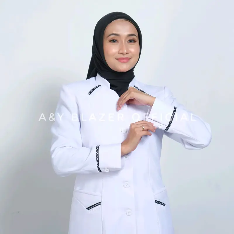 [05] A&Y Blazer Baju Seragam PDH Guru / PNS Wanita Warna PUTIH LIST HITAM | Seragam Kerja Dinas PDH PUTIH HITAM Wanita terbaru pdh  putih pppk 6