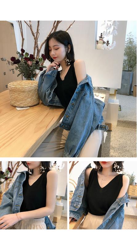 Product Introduction of Fashion Ice Silk Camisole Women's Outer Wear Summer Sleeveless Knitwear Korean Style Loose V-neck Short Bottoming Shirt Top Fashion Womenswear Lingerie 14
