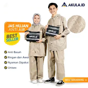 Jas Hujan Akula Original Stelan Pria Wanita Anti Rembes Berkualitas Terbaik Mocca bahan pvc Akula dusty pink