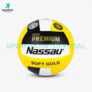 Nassau Bola Voli Size 5 Soft Gold TPU Leather Foam Berkualitas Jahit Mesin Presisi Lokal Premium 100% Sesuai Foto Sport Outdoor Volley Ball Pompa