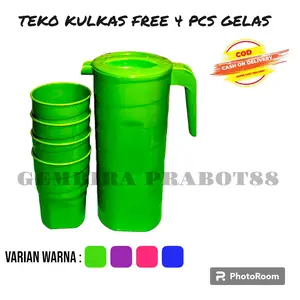 Cod Teko Plastik Air Minum 1.3 Liter / Teko Ulir Plastik Air Minum / Water Jug FREE 4 PCS GELAS