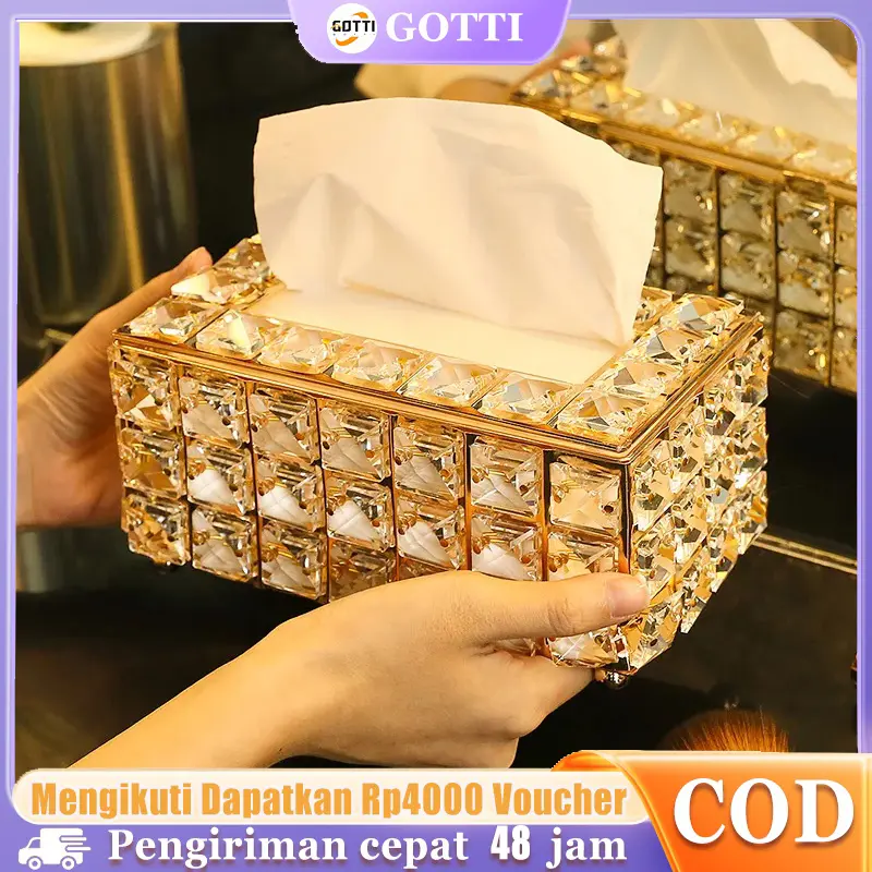 Kotak Tisu Crystal /Gold Tempat Tisu Kristal /Luxury Tissue Box / Emas Cantik Kriystal Gold Tissue Box Bling