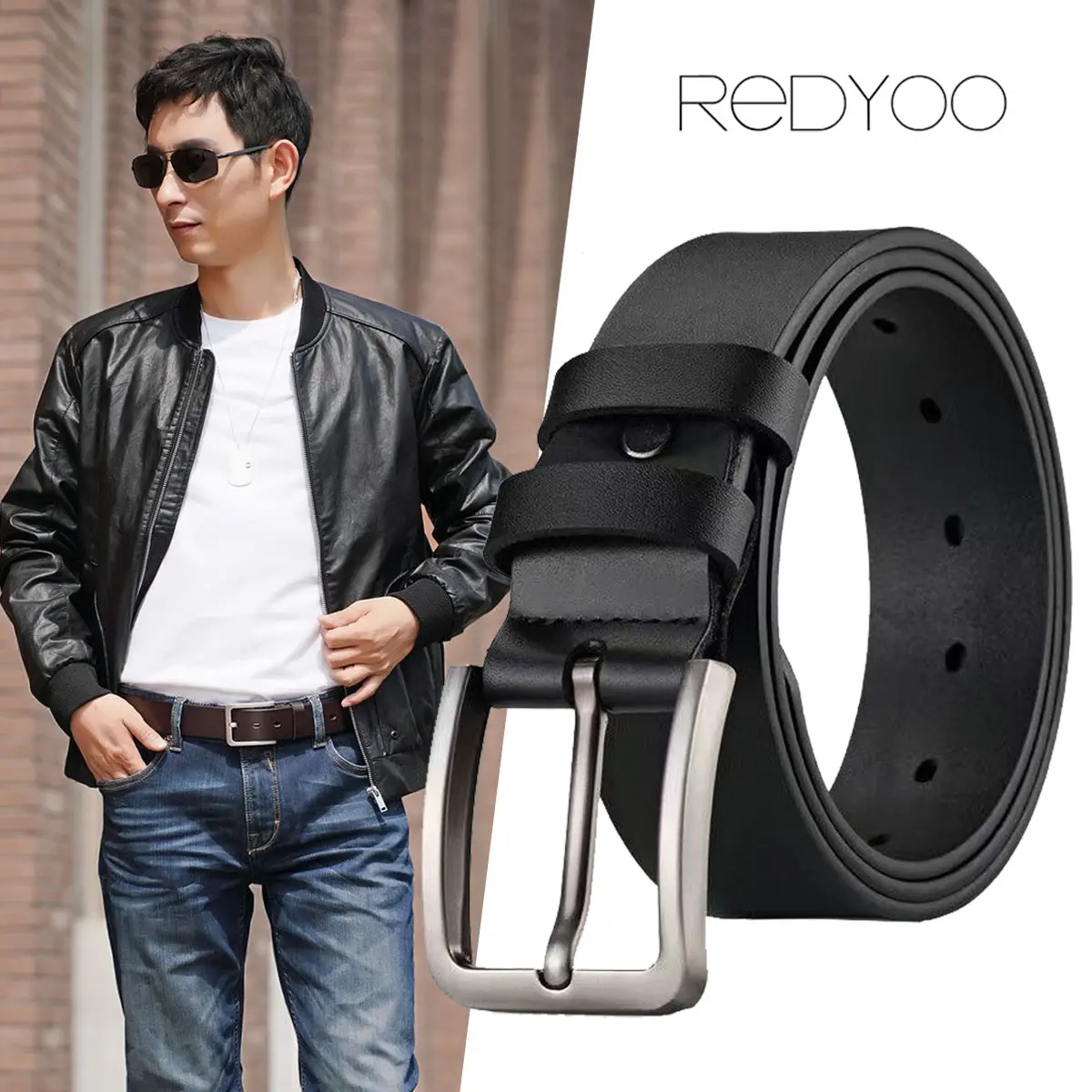 REDYOO Men Fashion Leather Alloy Pin Buckle Casual Pin Buckle Waist Strap Leather Plus Belt